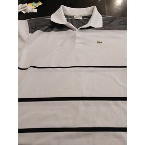 Lacoste Men's Short Sleeve Polo Shirt White Gray Stripe Crocodile Logo Size 7